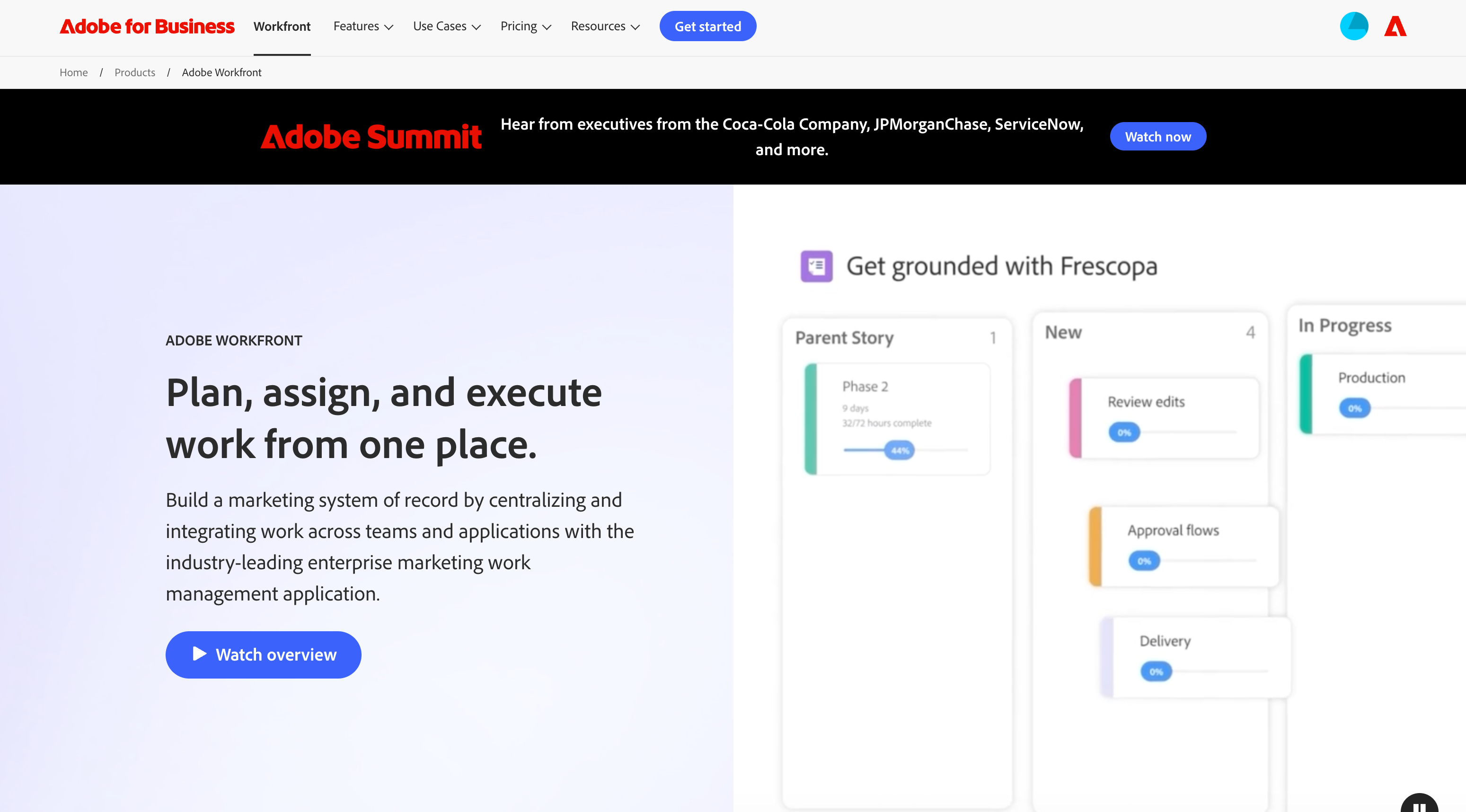 Adobe Workfront homepage